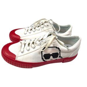 Karl Lagerfeld White & Red Canvas Sneakers EUR 40 UK 7 US 9 With Skull Design